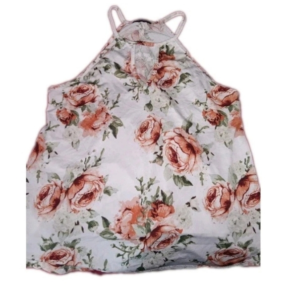 First Love Floral Halter Top - White and Pink - Picture 2 of 8